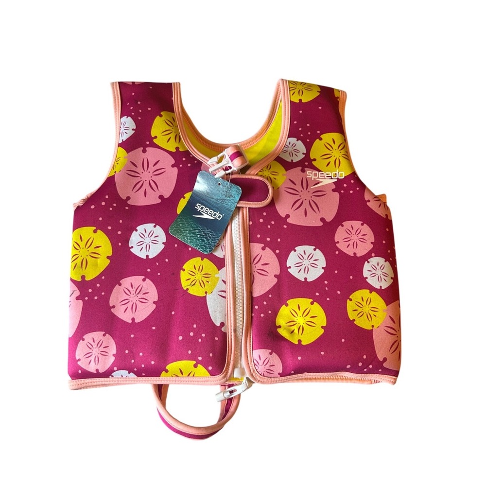 Speedo Swim Vest Learn to Swim Puddle Jumper PFD Size 4-6 Years Pink Sand Dollar
